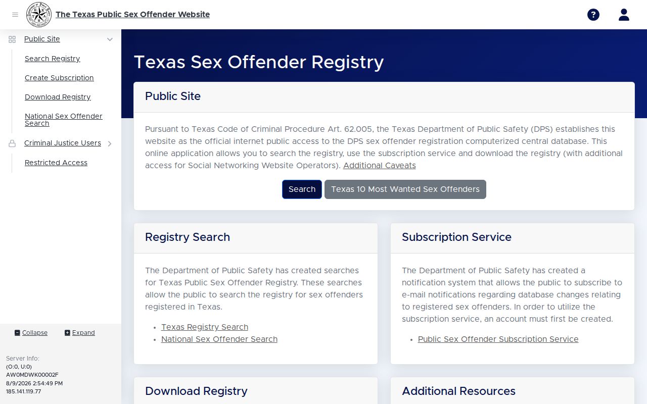 Milam County sex offender lookup on the Texas DPS registry search
