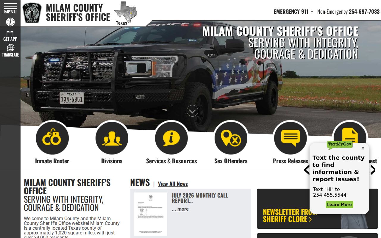 Milam County criminal records Sheriff roster tools